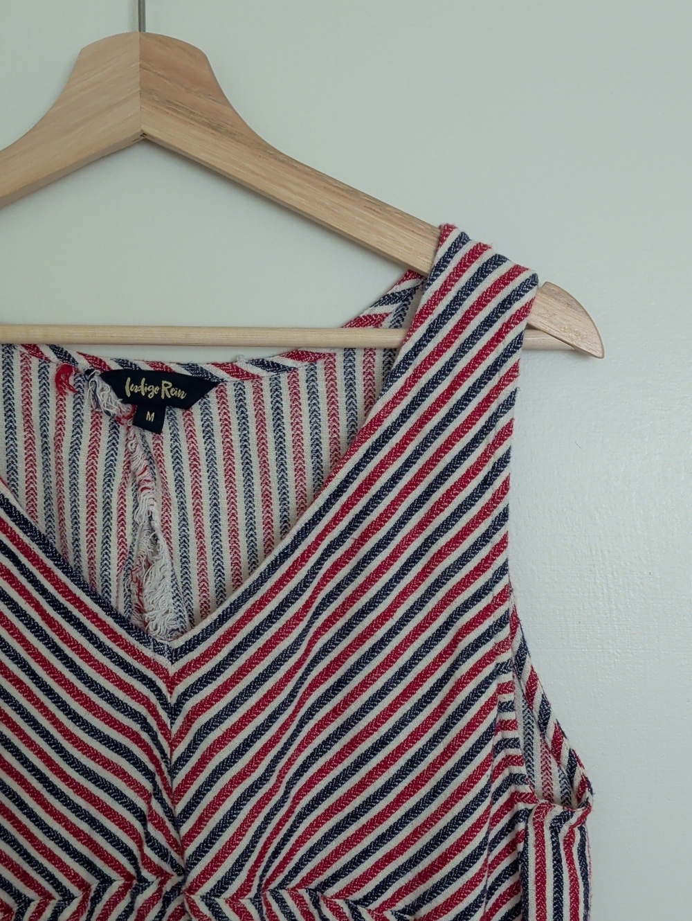 Corded Stripe Sleeveless Vneck Top - Red, White,  Blue